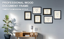 Load image into Gallery viewer, CREKERT Diploma Frame 11x14 Picture Frame Solid Wood Shatter-Resistant Glass for Documents Certificate Blackgold Frame 8.5x11 with Mat (Black Mat, 1 Pack)