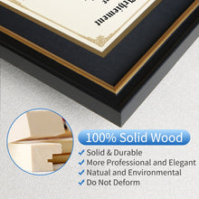Load image into Gallery viewer, CREKERT Diploma Frame 11x14 Picture Frame Solid Wood Shatter-Resistant Glass for Documents Certificate Blackgold Frame 8.5x11 with Mat (Black Mat, 1 Pack)