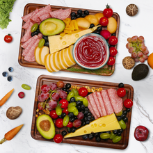 Load image into Gallery viewer, AZRHOM Small Walnut Wood Cutting Board for Kitchen Cheese Charcuterie Board (Gift Box) Multipurpose Reversible Butcher Block with Non-slip Mats, Handles and Juice Groove 12x8