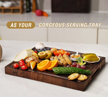 Load image into Gallery viewer, AZRHOM Walnut End Grain Cutting Board 17x13 Reversible Wood Butcher Block, Large Thick Chopping Board For Kitchen With Juice Groove & Handles (Gift Box)