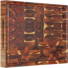 Load image into Gallery viewer, AZRHOM Extra Large Thick Acacia Wood End Grain Cutting Board 20x15x2 In, Wooden Butcher Block, Chopping Board For Kitchen with Juice Groove Handles Non-Slip Pats (Gift Box)