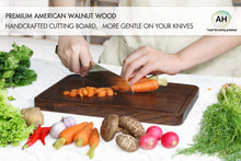 Load image into Gallery viewer, AZRHOM Small Walnut Wood Cutting Board for Kitchen Cheese Charcuterie Board (Gift Box) Multipurpose Reversible Butcher Block with Non-slip Mats, Handles and Juice Groove 12x8