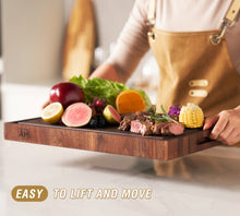 Load image into Gallery viewer, AZRHOM Walnut End Grain Cutting Board 17x13 Reversible Wood Butcher Block, Large Thick Chopping Board For Kitchen With Juice Groove & Handles (Gift Box)