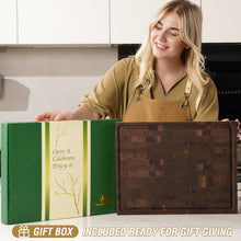 Load image into Gallery viewer, AZRHOM Walnut End Grain Cutting Board 17x13 Reversible Wood Butcher Block, Large Thick Chopping Board For Kitchen With Juice Groove & Handles (Gift Box)