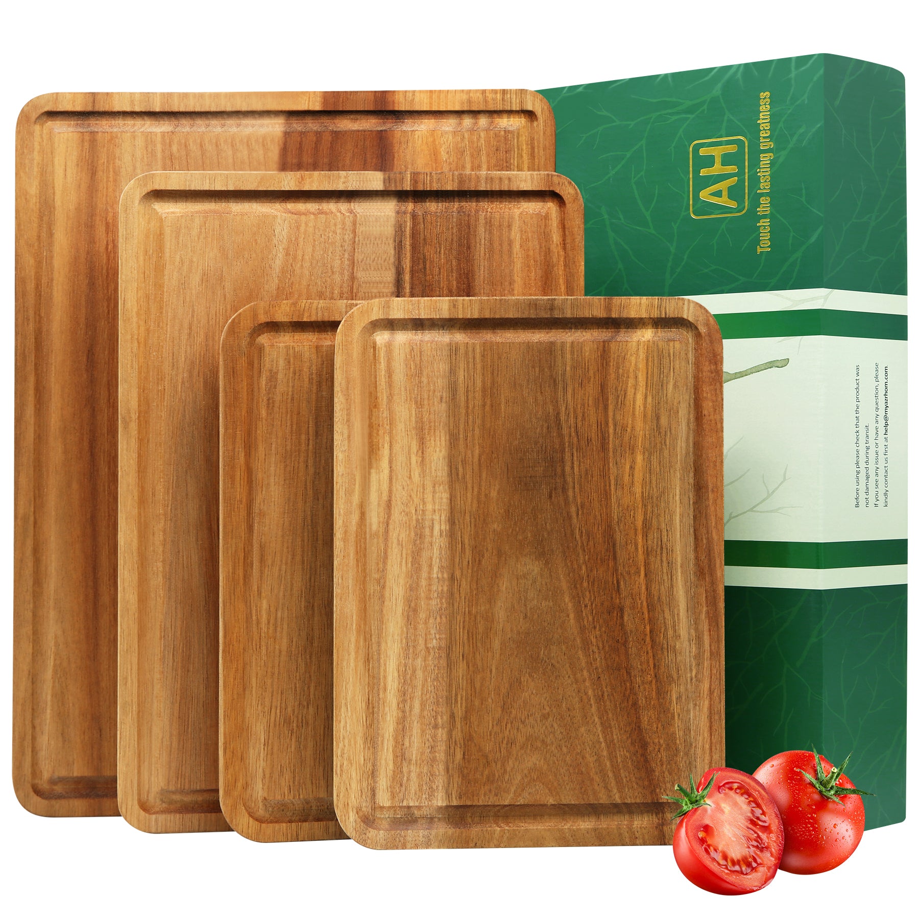 Bamboo Cutting Board Set of 4 - Kitchen Chopping Boards with Juice Groove  for Meat, Cheese and Vegetables - Large Natural Wood Butcher Block, Cheese