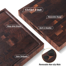 Load image into Gallery viewer, AZRHOM Walnut End Grain Cutting Board 17x13 Reversible Wood Butcher Block, Large Thick Chopping Board For Kitchen With Juice Groove &amp; Handles (Gift Box)
