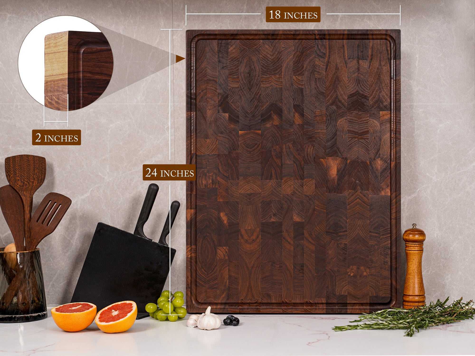 AZRHOM Large Walnut Wood Cutting Board for Kitchen 18x12 (Gift