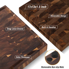 Load image into Gallery viewer, AZRHOM Acacia End Grain Cutting Board 17x13 Reversible Wood Butcher Block, Large Thick Chopping Board For Kitchen With Juice Groove &amp; Handles (Gift Box)
