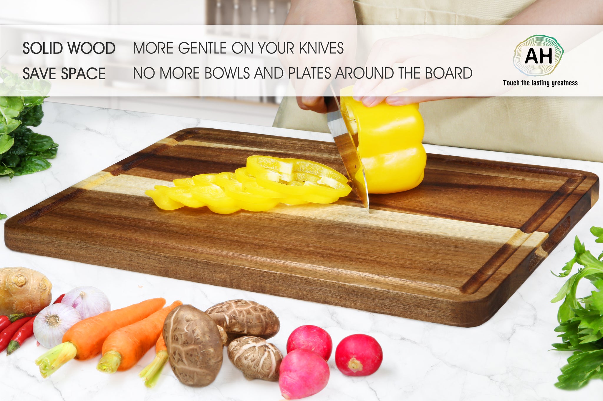 AZRHOM Large Wood Cutting Boards Set of 4 for Kitchen Cheese