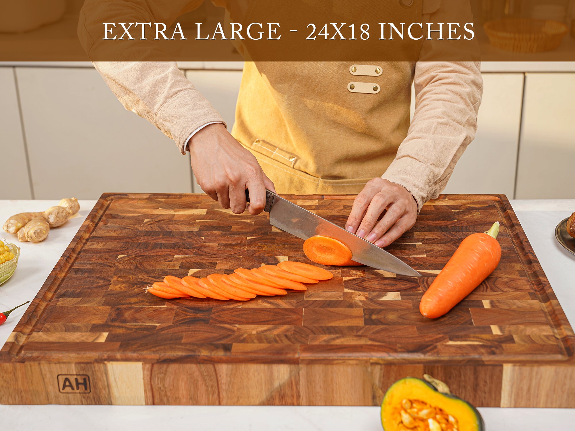 Acacia Wood Cutting Board, 24 x 18 Inch Kitchen Chopping Board for