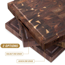 Load image into Gallery viewer, AZRHOM Acacia End Grain Cutting Board 17x13 Reversible Wood Butcher Block, Large Thick Chopping Board For Kitchen With Juice Groove &amp; Handles (Gift Box)
