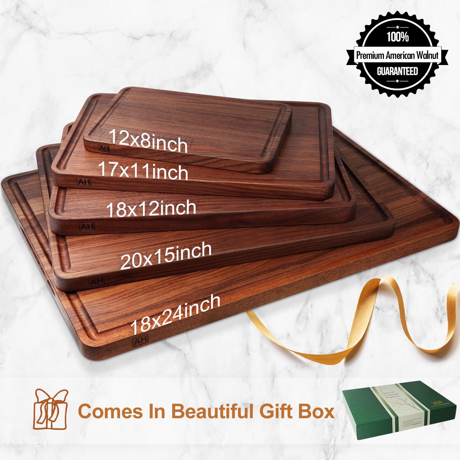 AZRHOM Large Walnut Wood Cutting Board for Kitchen 18x12 (Gift Box