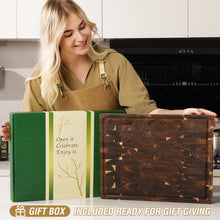 Load image into Gallery viewer, AZRHOM Acacia End Grain Cutting Board 17x13 Reversible Wood Butcher Block, Large Thick Chopping Board For Kitchen With Juice Groove &amp; Handles (Gift Box)

